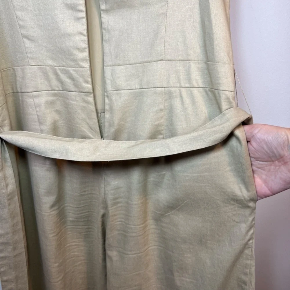 Banana Republic Linen Blend Cropped Wide Leg Sleeveless Jumpsuit Tan Belt Size 6